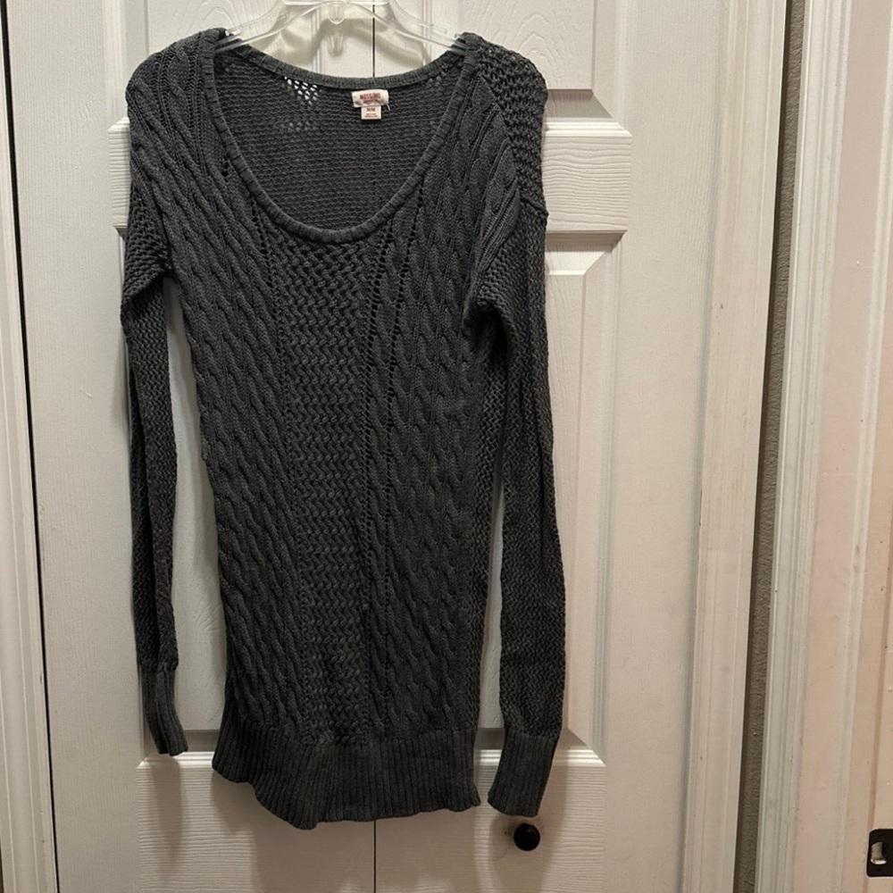 Grey size medium sweater, thick but can see through it